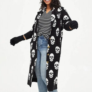 New Torrid Punk Gothic Skull‎ Tattoo Longline Button Front Black Sweater Coat 3X